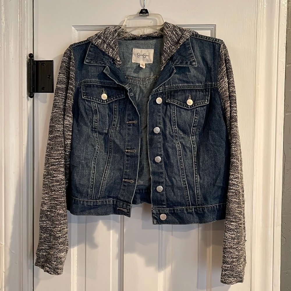 Jessica Simpson Denim Jacket with Detachable Hood, Size Large